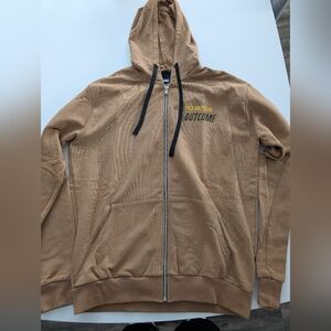 Simons Outcome Brown Beige Zip-Up Hoodie with Black Drawcords